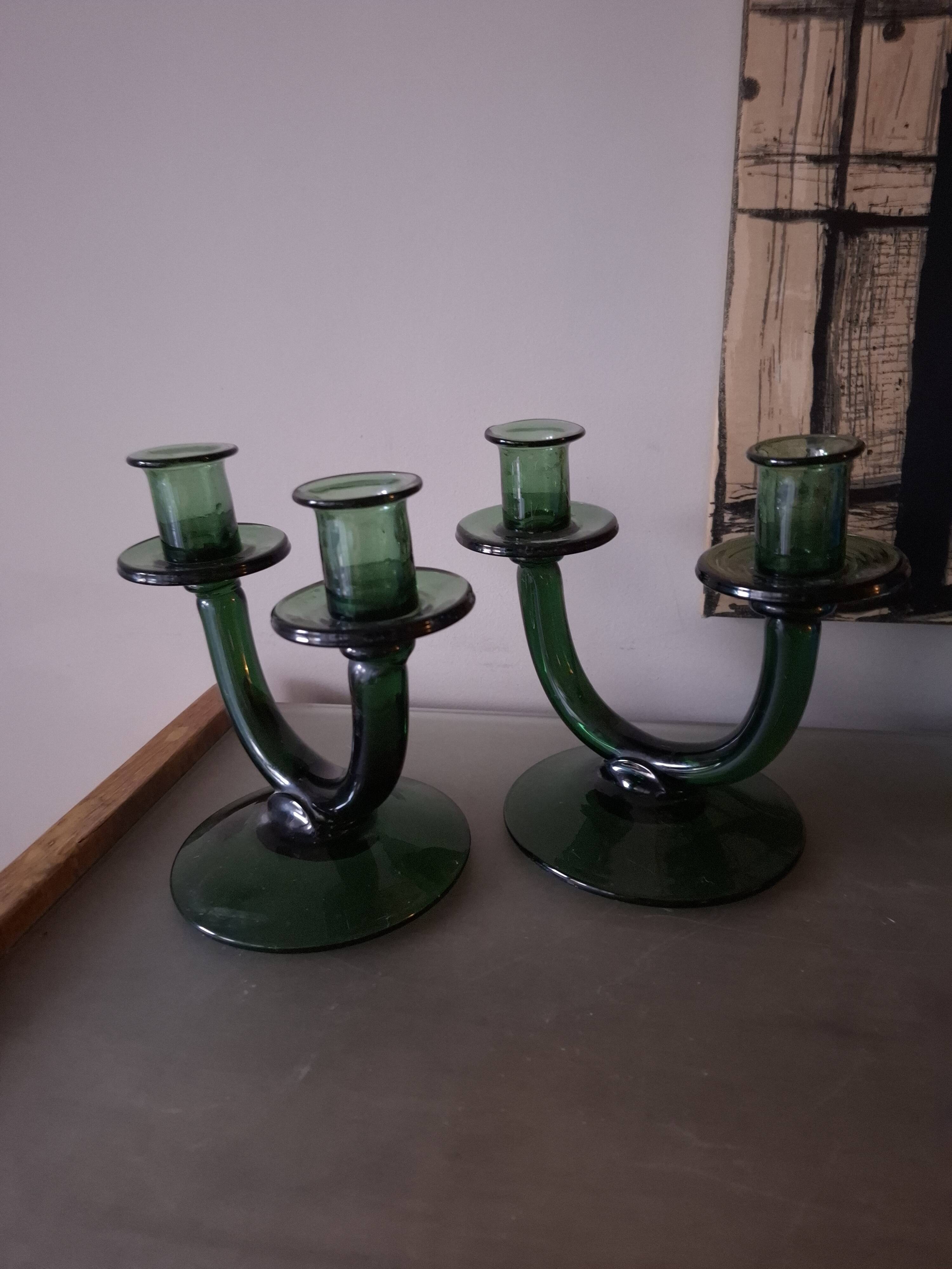 Pair of blown glass candlesticks