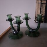 Pair of blown glass candlesticks