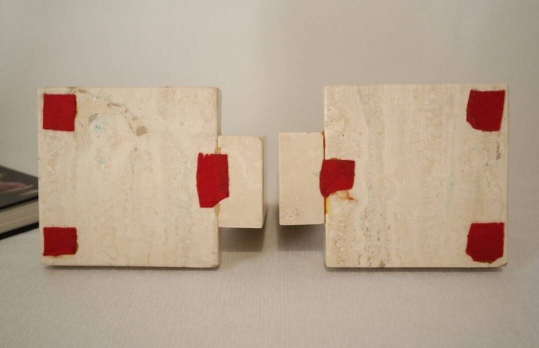 Paire de serre-livres vintage en travertin