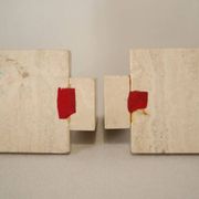 Paire de serre-livres vintage en travertin