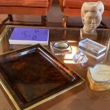 Hollywood regency brass and tortoiseshell lucite tray, Italy 1970s
