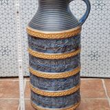 Large Bay Keramik vase in blue and ochre ceramic – West Germany, 47 cm