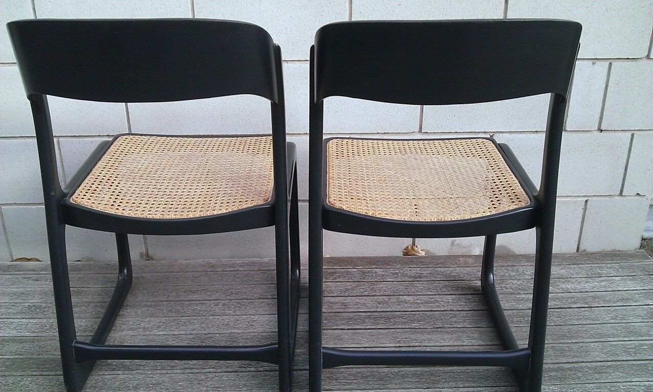 Pair of caning sled chairs