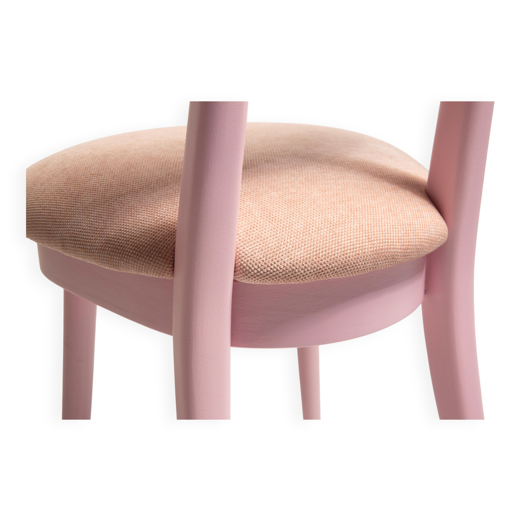 Mid-century heart-shaped chair, light pink chenille fabric, painted pink wood, Europe, 1960s.