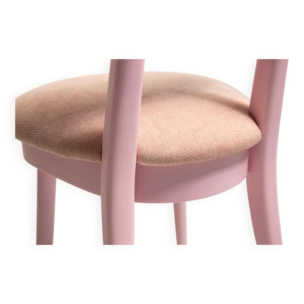 Chaise cœur mid-century, tissu chenille rose clair, bois peint rose, Europe, années 1960