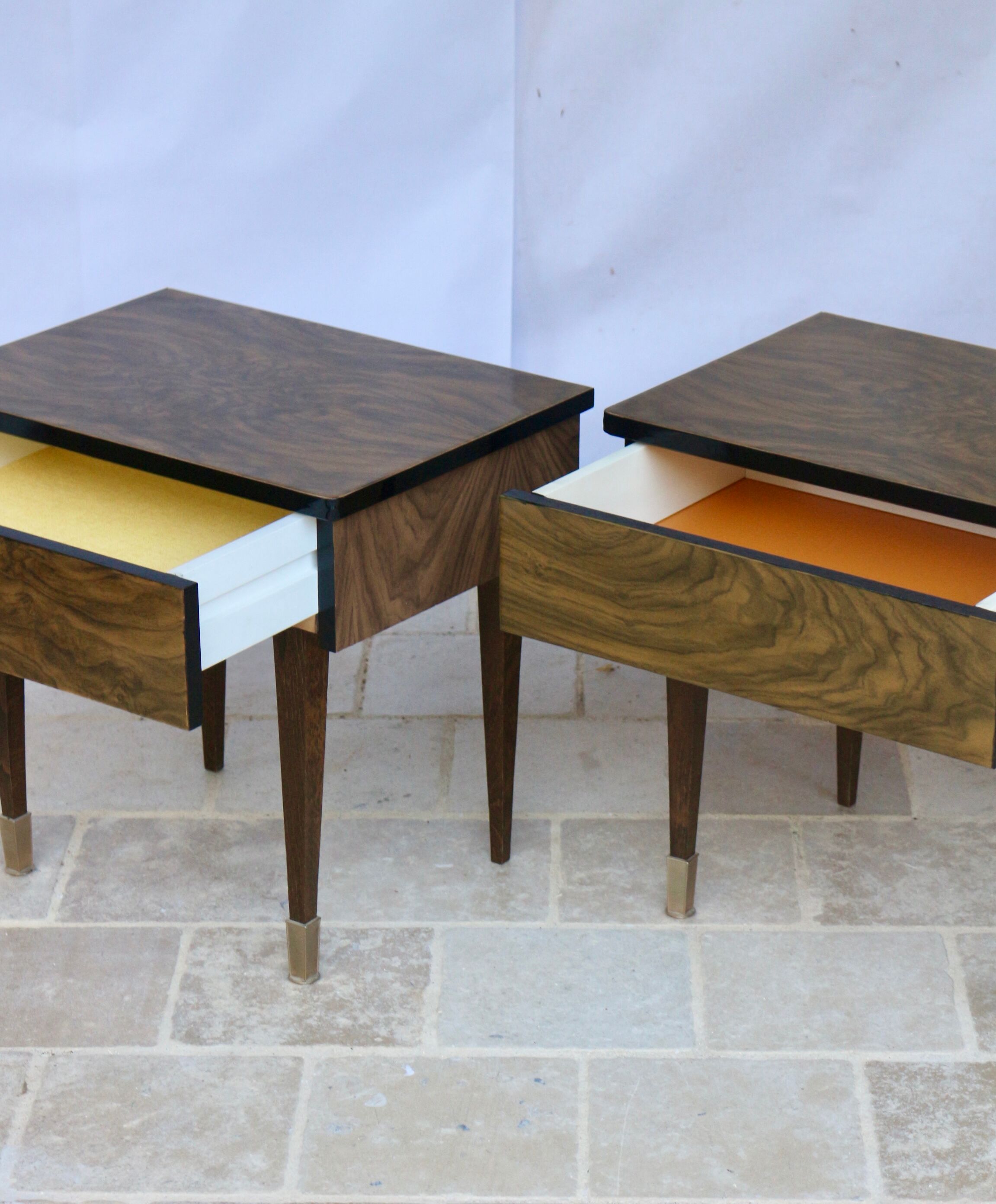 Pair of bedside table varnished wood 60s
