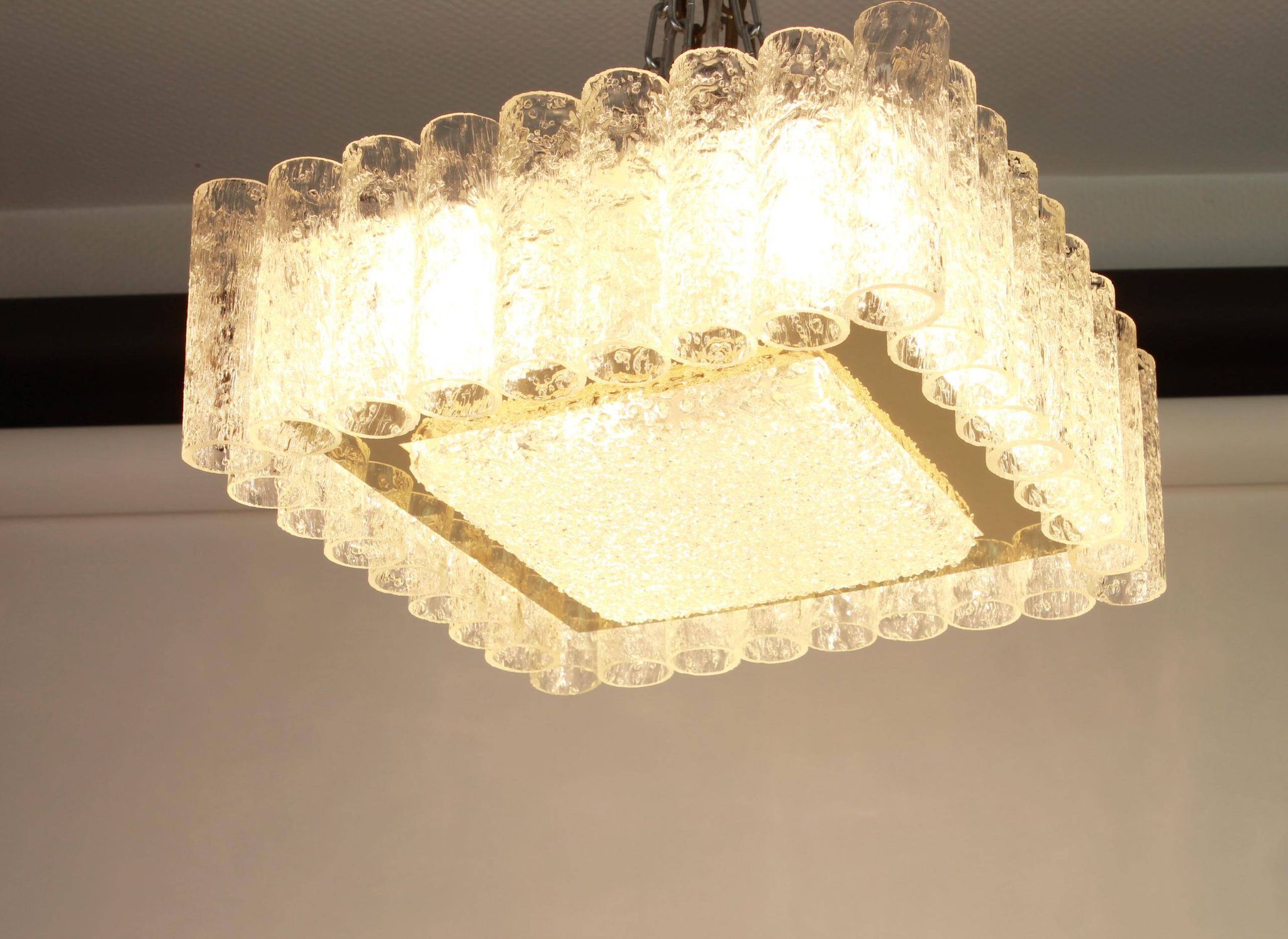 1 of the 3 superb Murano glass ice tubes ceiling lights by Doria, Germany, 1960s.