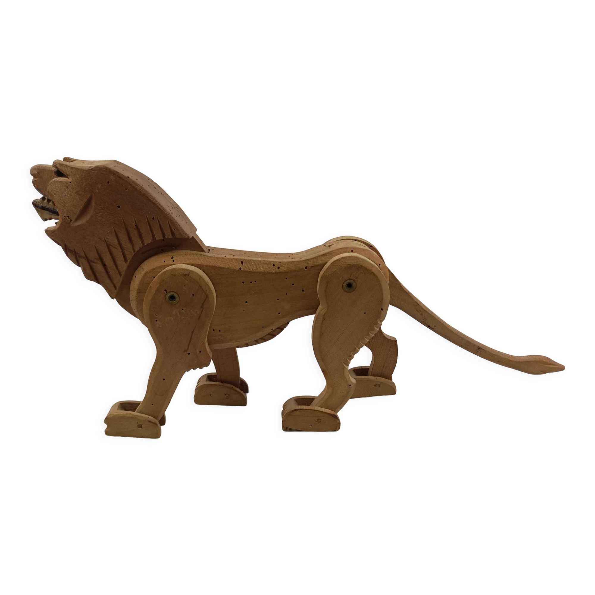 Articulated wooden lion