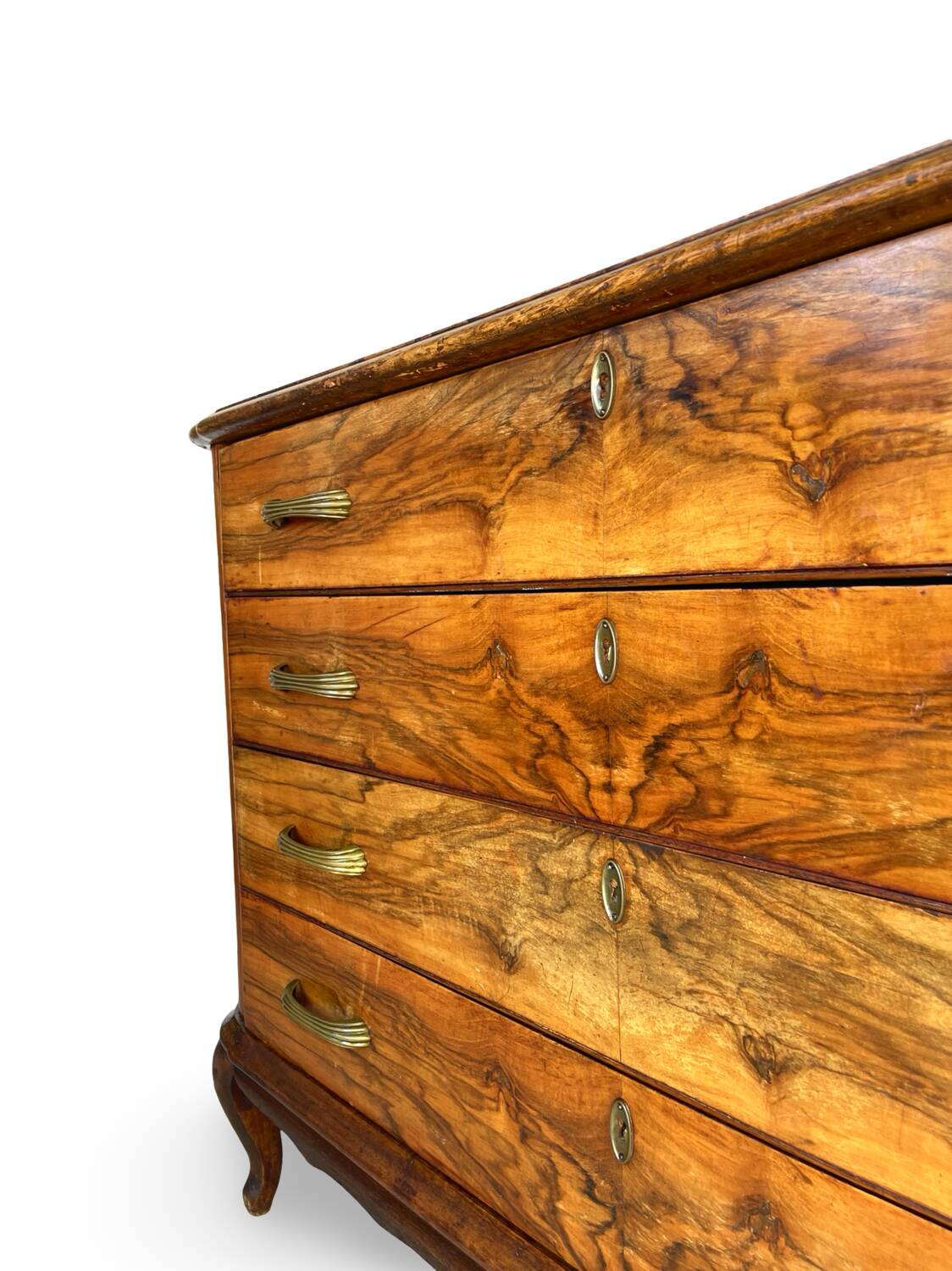 Italian art deco burl walnut chest of drawers, 1930s/1940s