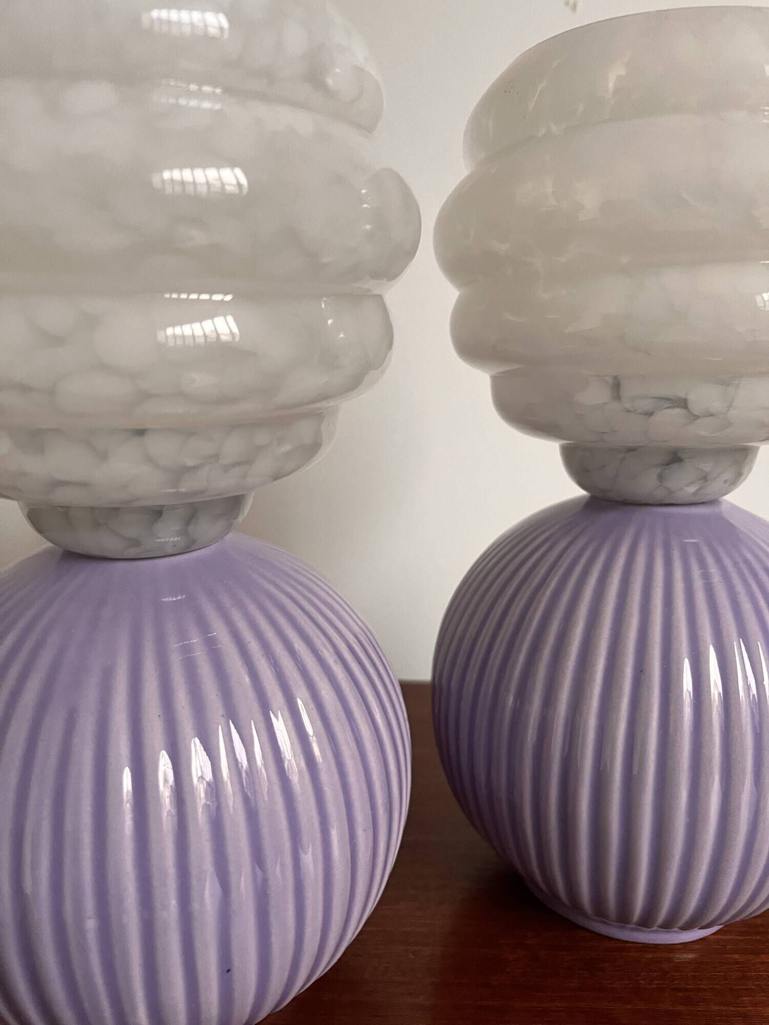 Vintage ceramic and glass bedside lamp pair