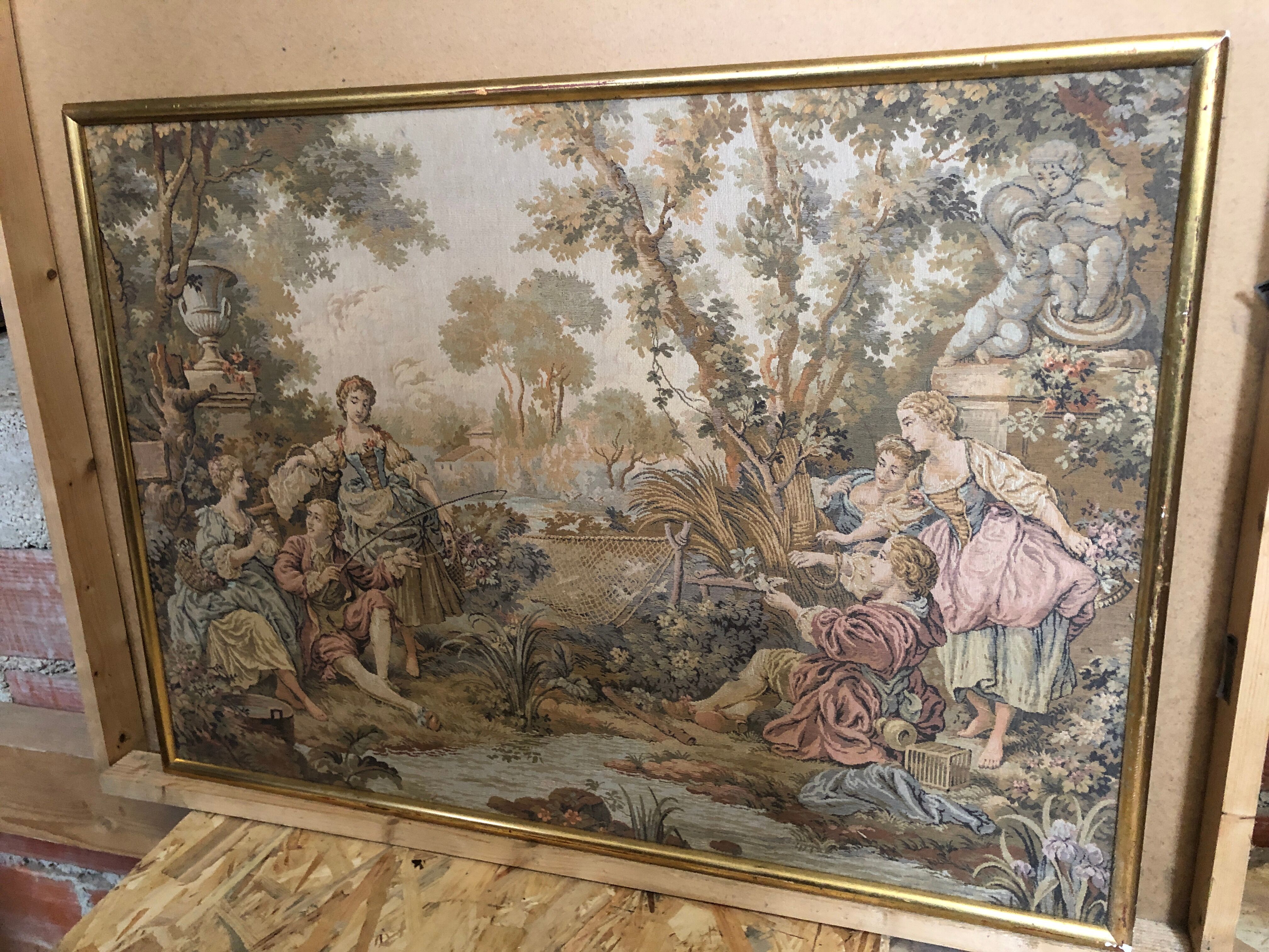 Gobelins tapestry “Mrs. demainnon’s fishing trip” vintage