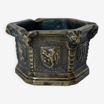 Gothic style bronze ashtray in the shape of a well with heraldic motifs by Max Le Verrier