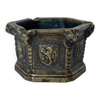 Gothic style bronze ashtray in the shape of a well with heraldic motifs by Max Le Verrier
