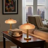 Pair of mushroom bedside lamps, pink Clichy glass.