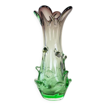 Vase vert, verre de Murano, années 1960, fabriqué en Italie