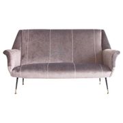 Italian velvet sofa in grey with black lacquered brass legs.