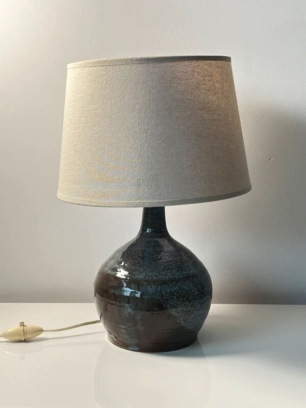 Blue-brown glazed ceramic lamp – 1950s/60s, Ruelland style