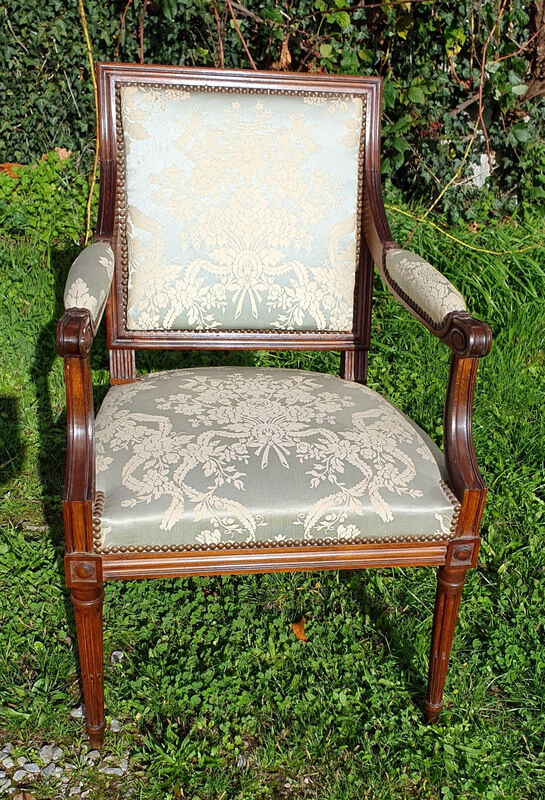 Directoire armchair in light blue satin fabric