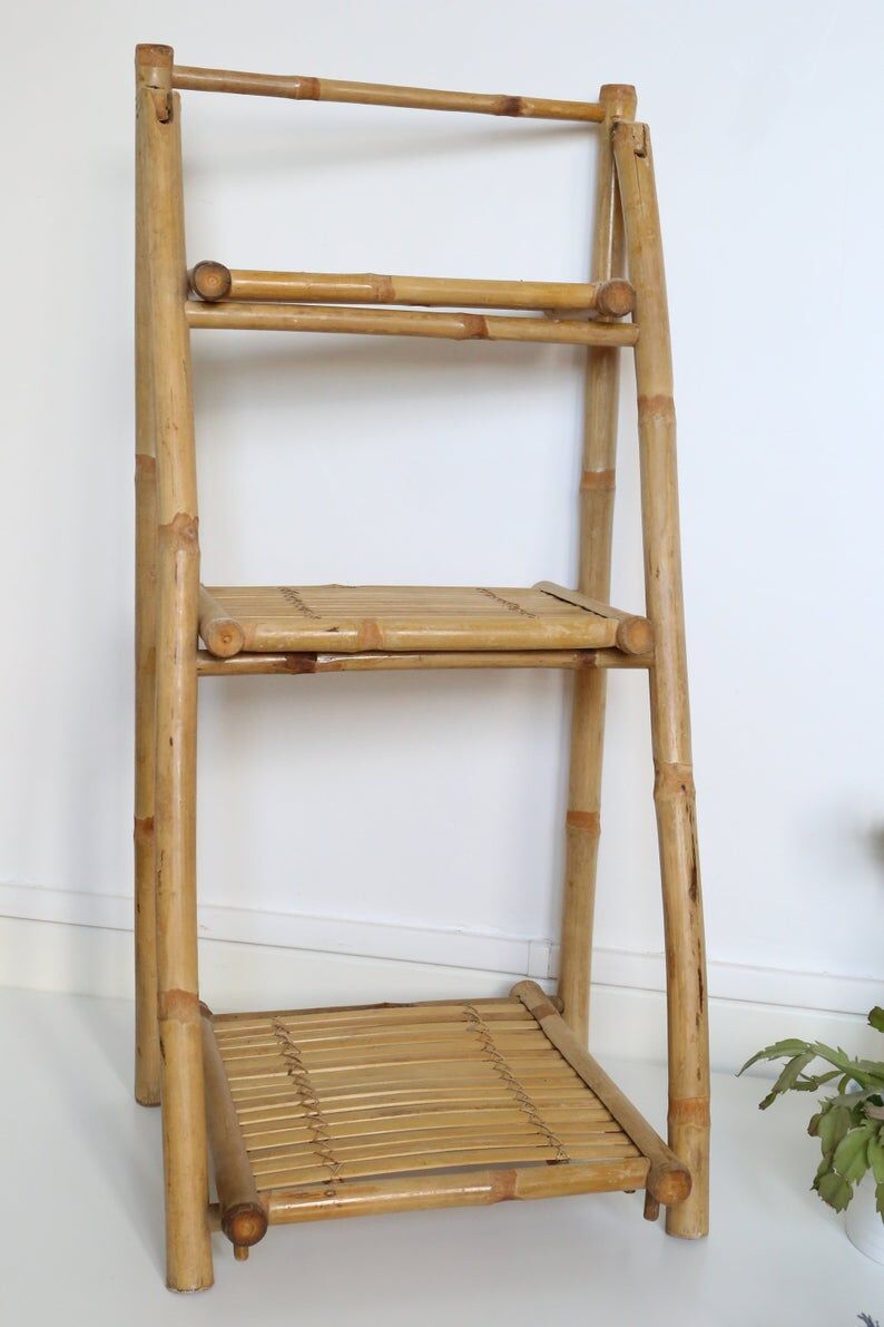 Bamboo shelf, staircase, vintage, plant door, rattan