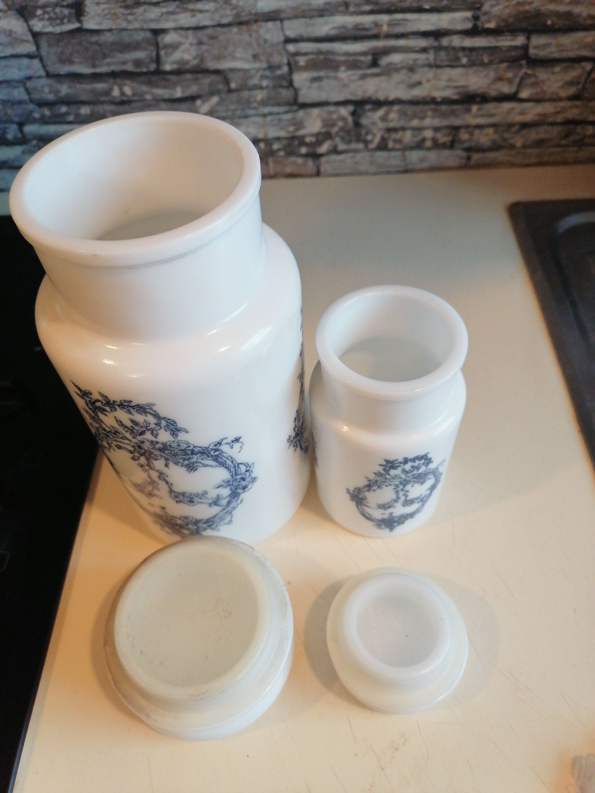 Set of 2 pot opaline coffee ground apothecary style 1970