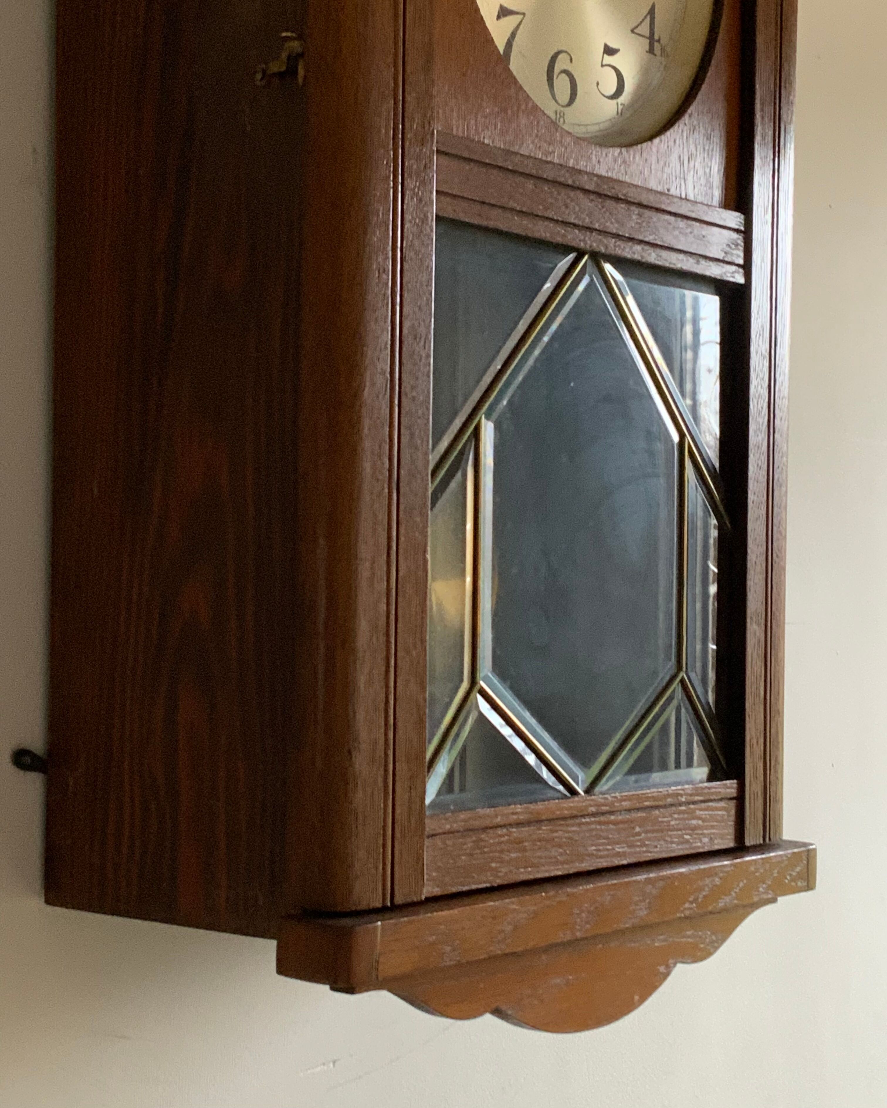 Antique art deco original f.m.s. Mauthe oak wall clock, Germany 1930s