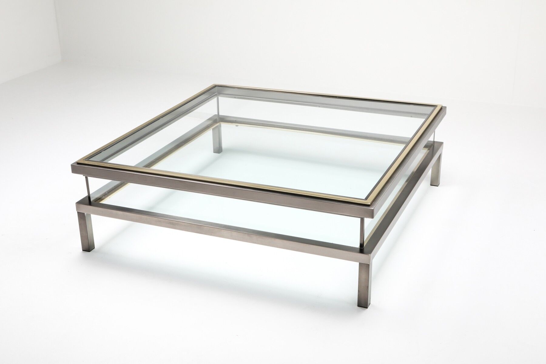 Maison Jansen sliding coffee table in chrome and brass - 1970s