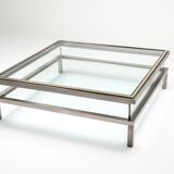 Maison Jansen sliding coffee table in chrome and brass - 1970s