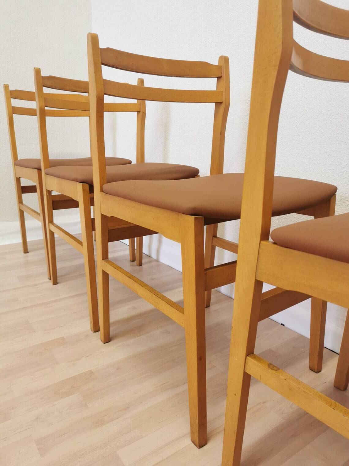 Set of 4 Vintage Branko Ursic Dining Chair: 1970s Scandinavian Wood & Brown