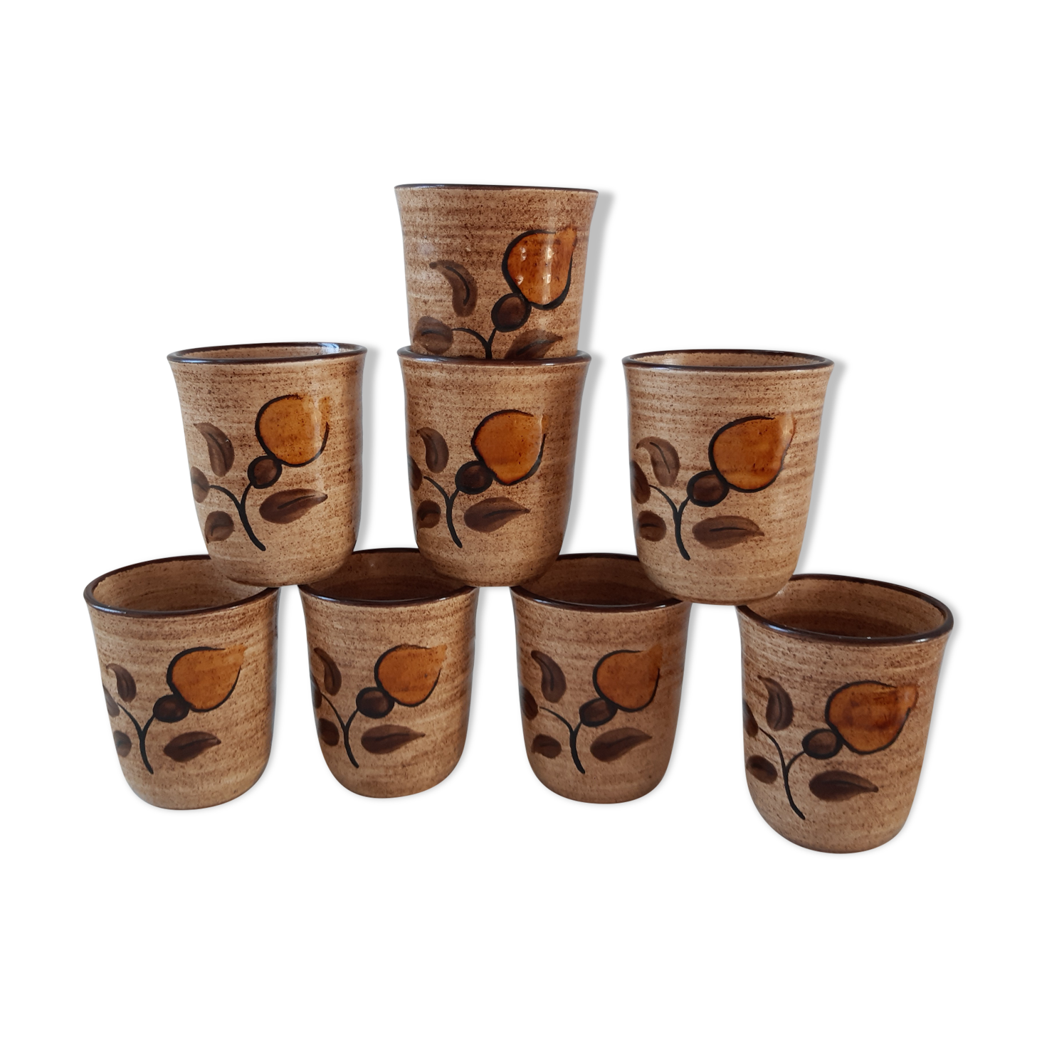 Set of 8 cups glasses in stoneware Salins 70s