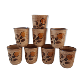 Lot de 8 tasses verres en grès Salins années 70