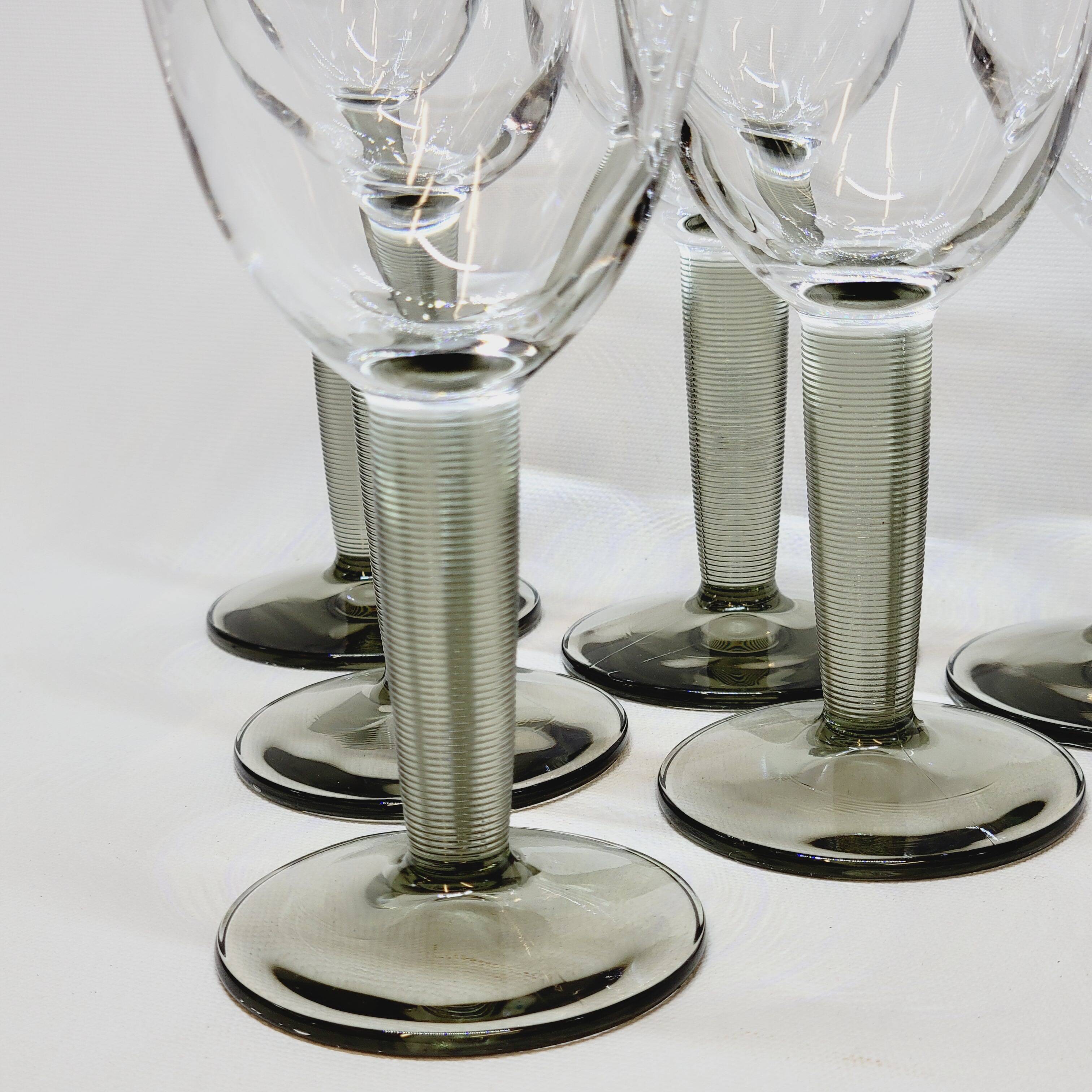 6 verres à vin vintage Bormioli Rocco en cristal gris strié