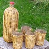 Rattan bottle and glasses