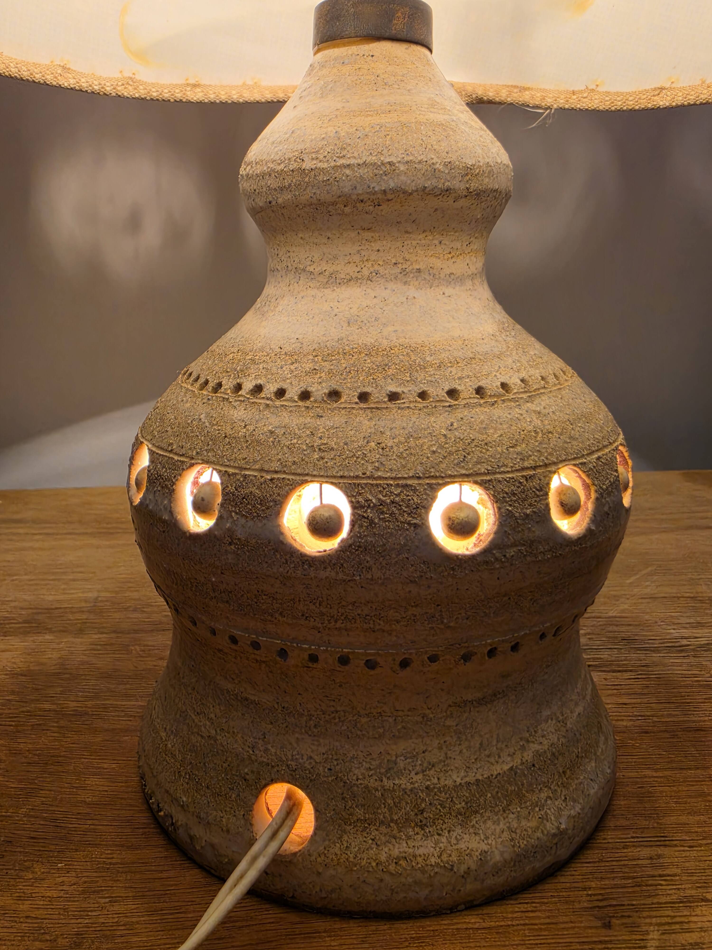 Vintage ceramic lamp with cut-outs by Georges Pelletier.