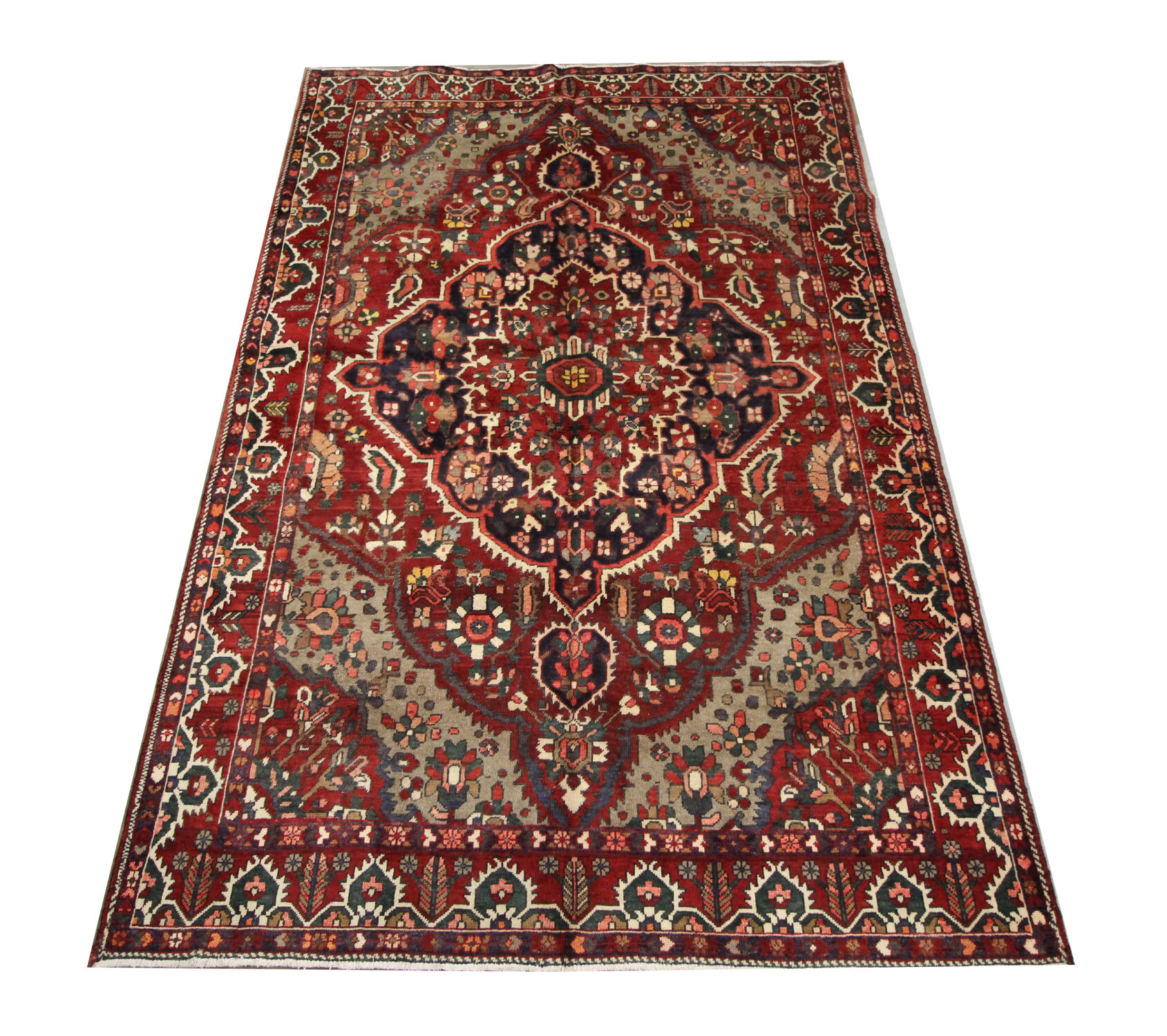 Tapis persan vintage en laine rouge tissée à la main - 211x306cm
