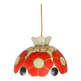 Suspension lustre en nacre capiz 1950 fleurs rouges