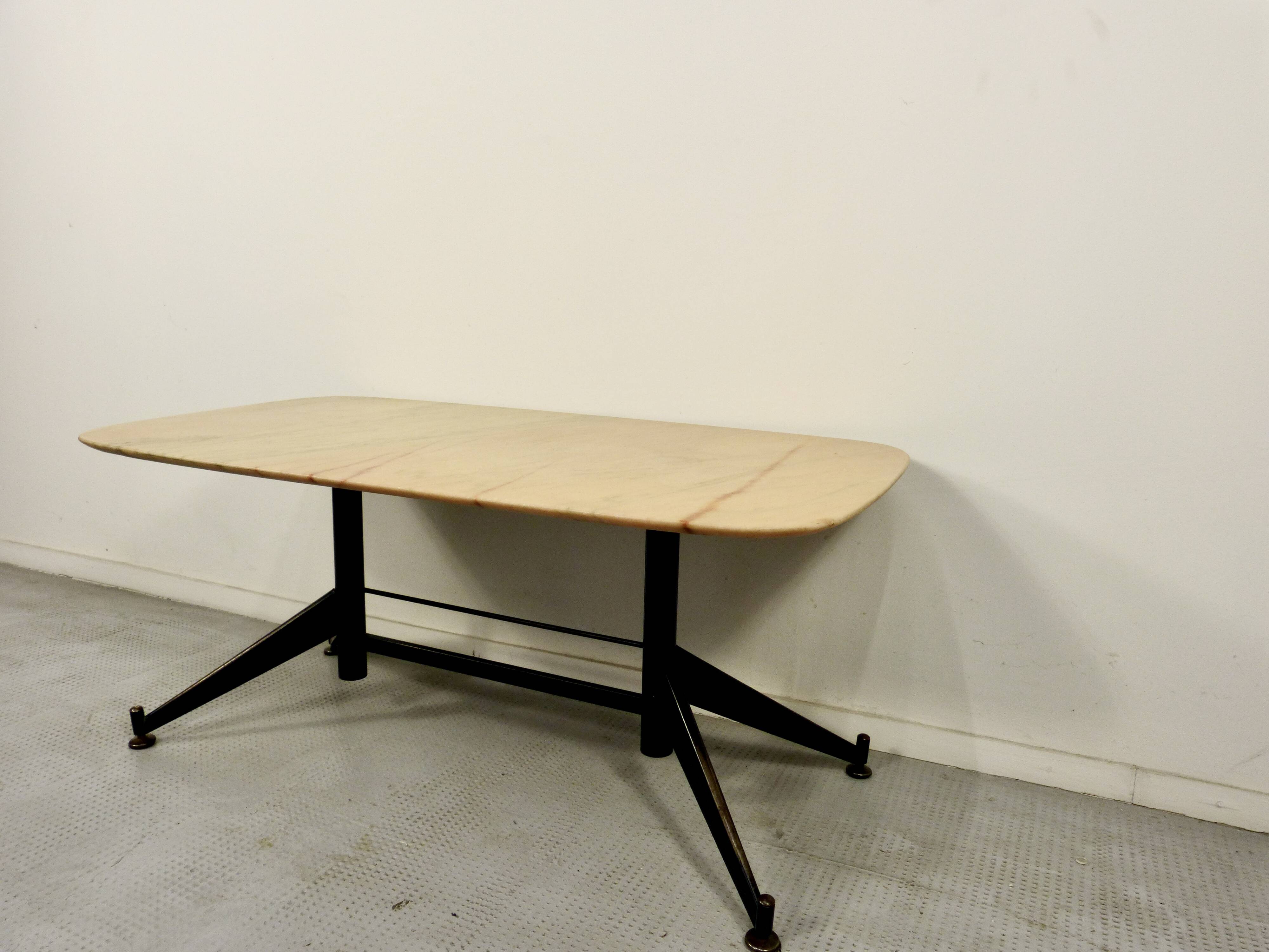 Midcentury Italian Steel And Marble Coffee Table.