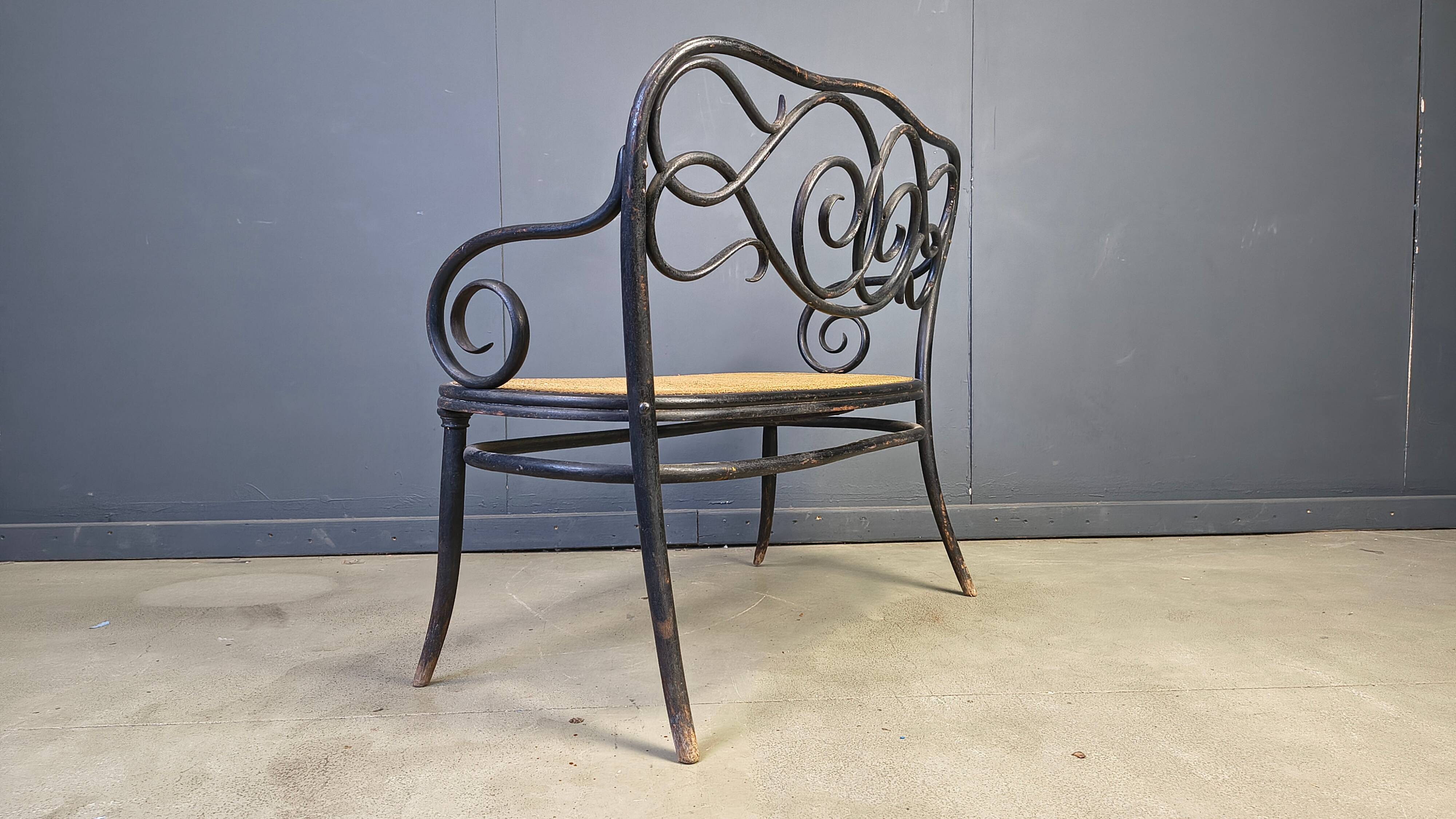 Art nouveau settee no. 2 in bent wood and cane by Thonet Brothers, Austria 1900s