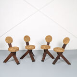 Original set of 4 tripod chairs by Frida Minet and Adrien Audoux, 1950s, France