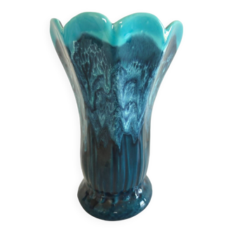 Vase vallauris porcelaine faïence française à fleurs bleu vintage