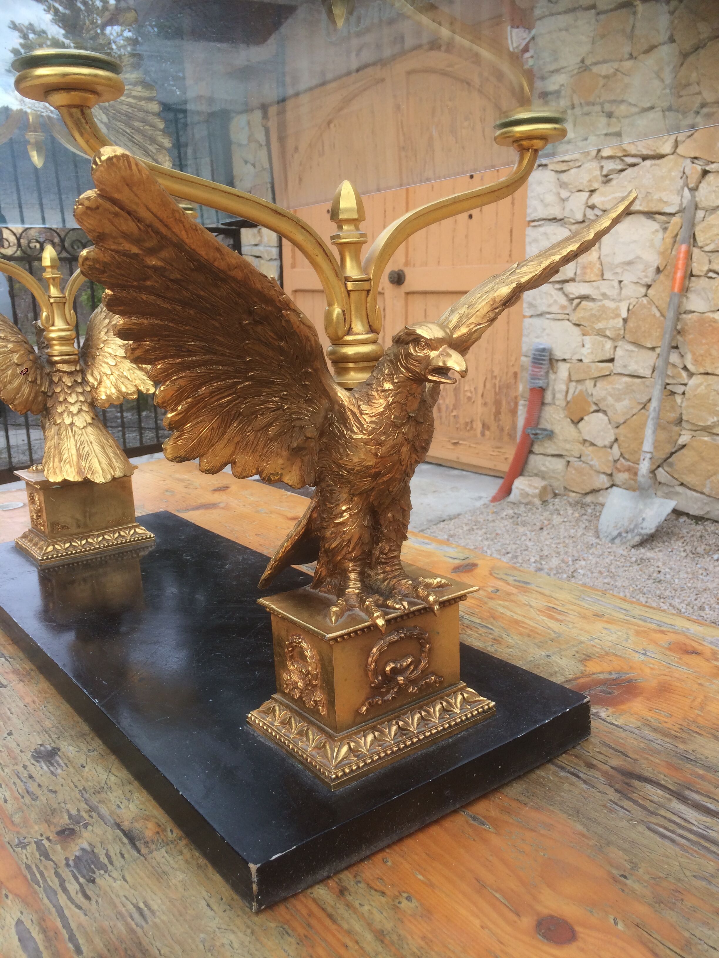Bronze bass table with eagles