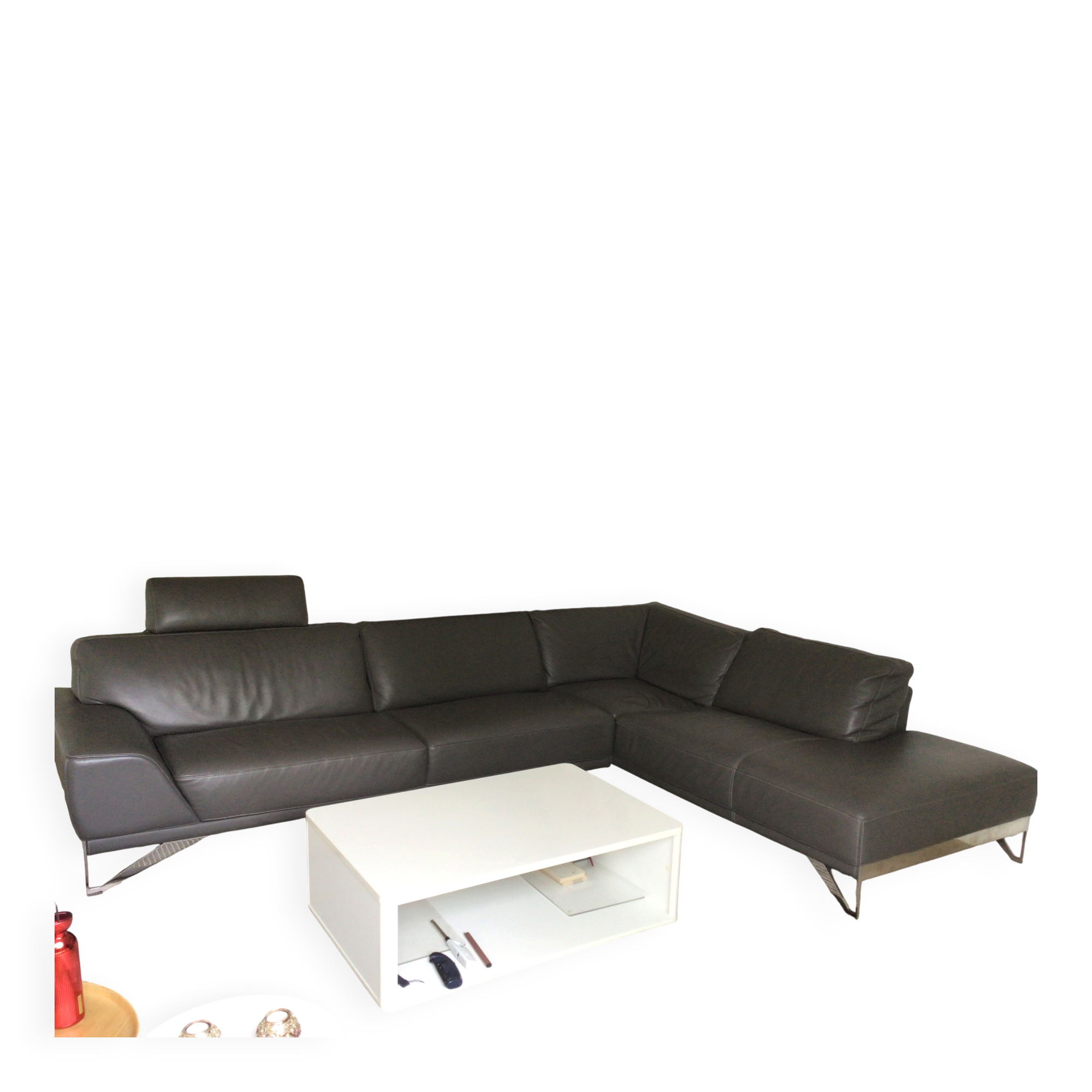 Grey leather corner sofa Roche Bobois, removable.