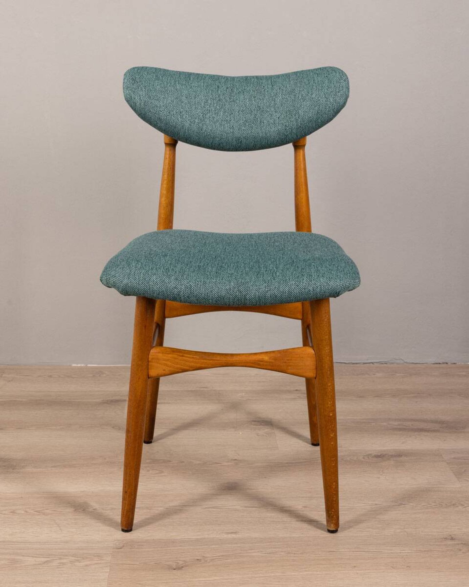 Pair of 60s vintage chairs in green fabric Italian design