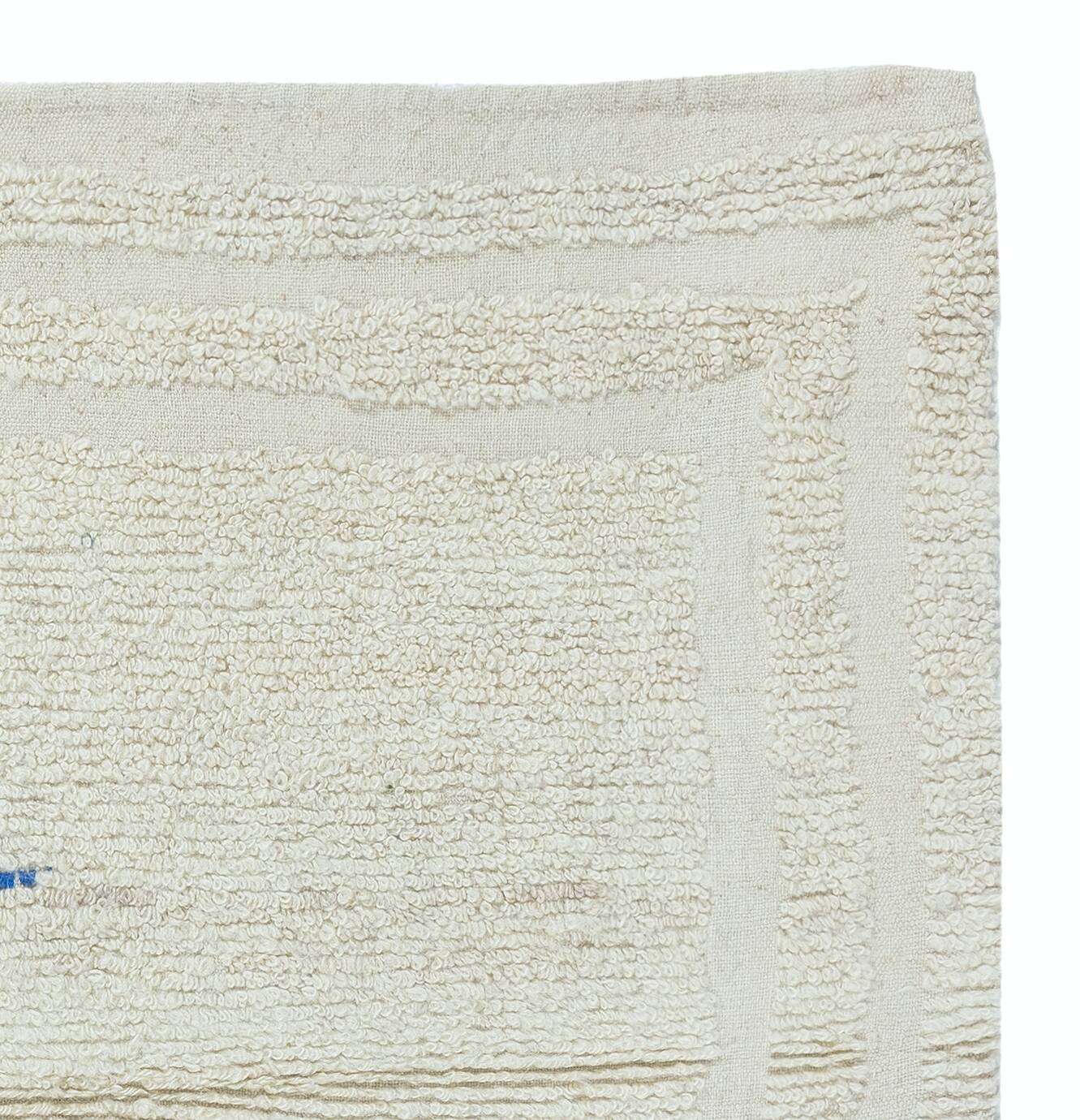 Minimalist Vintage Handmade Turkish Tulu Accent Rug Made of Undyed Beige Wool