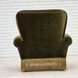 1970s, Danish lounge chair, high, furniture velour, ash wood legs.