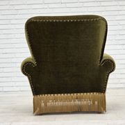 1970s, Danish lounge chair, high, furniture velour, ash wood legs.