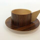 Vintage wooden cups and saucers in teak