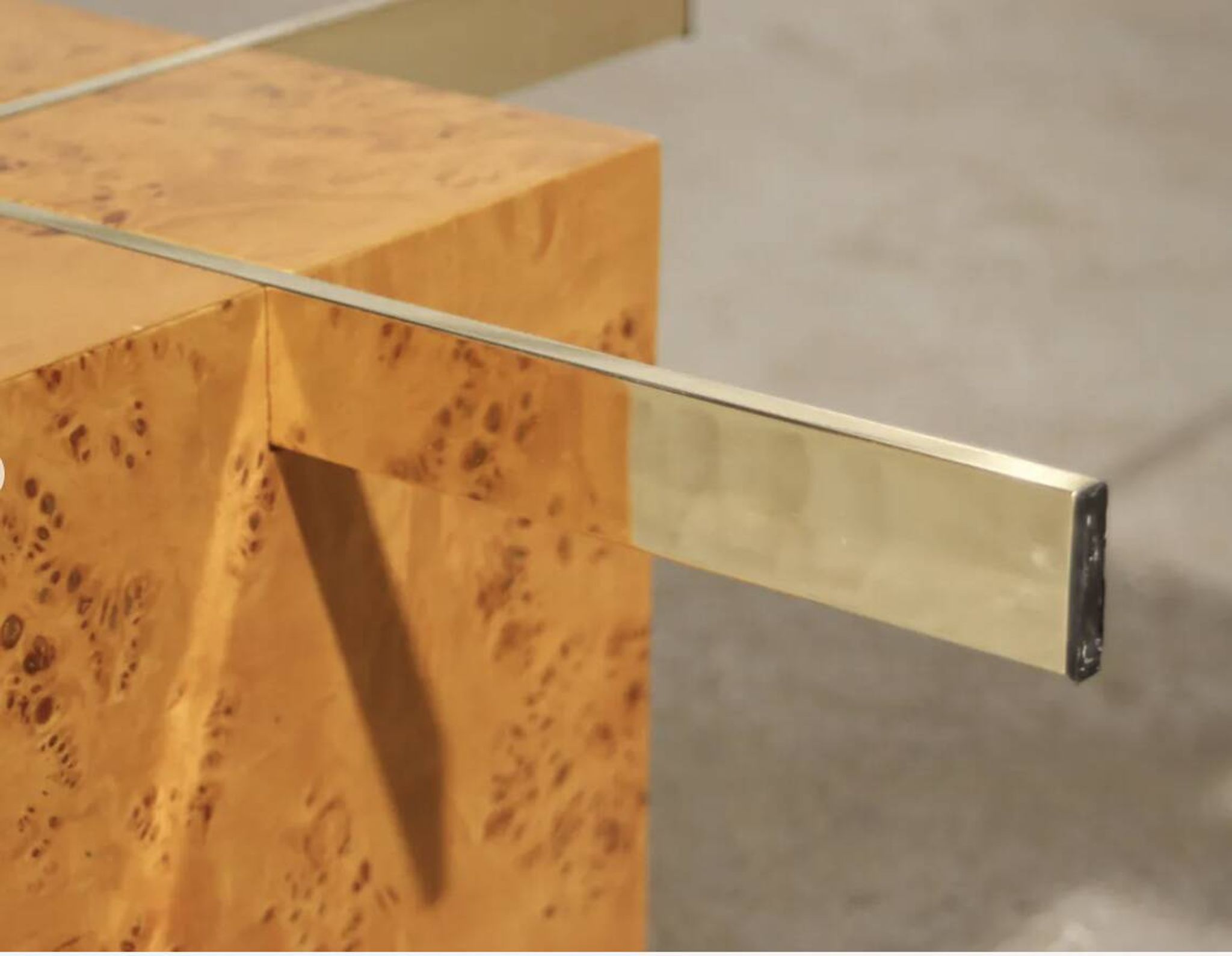 Coffee table in elm burl and tempered glass by Jean-Claude Mahey for Roche Bobois.
