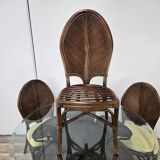 Set with table and four chairs in wicker and bamboo by Vivai Del Sud, 1970