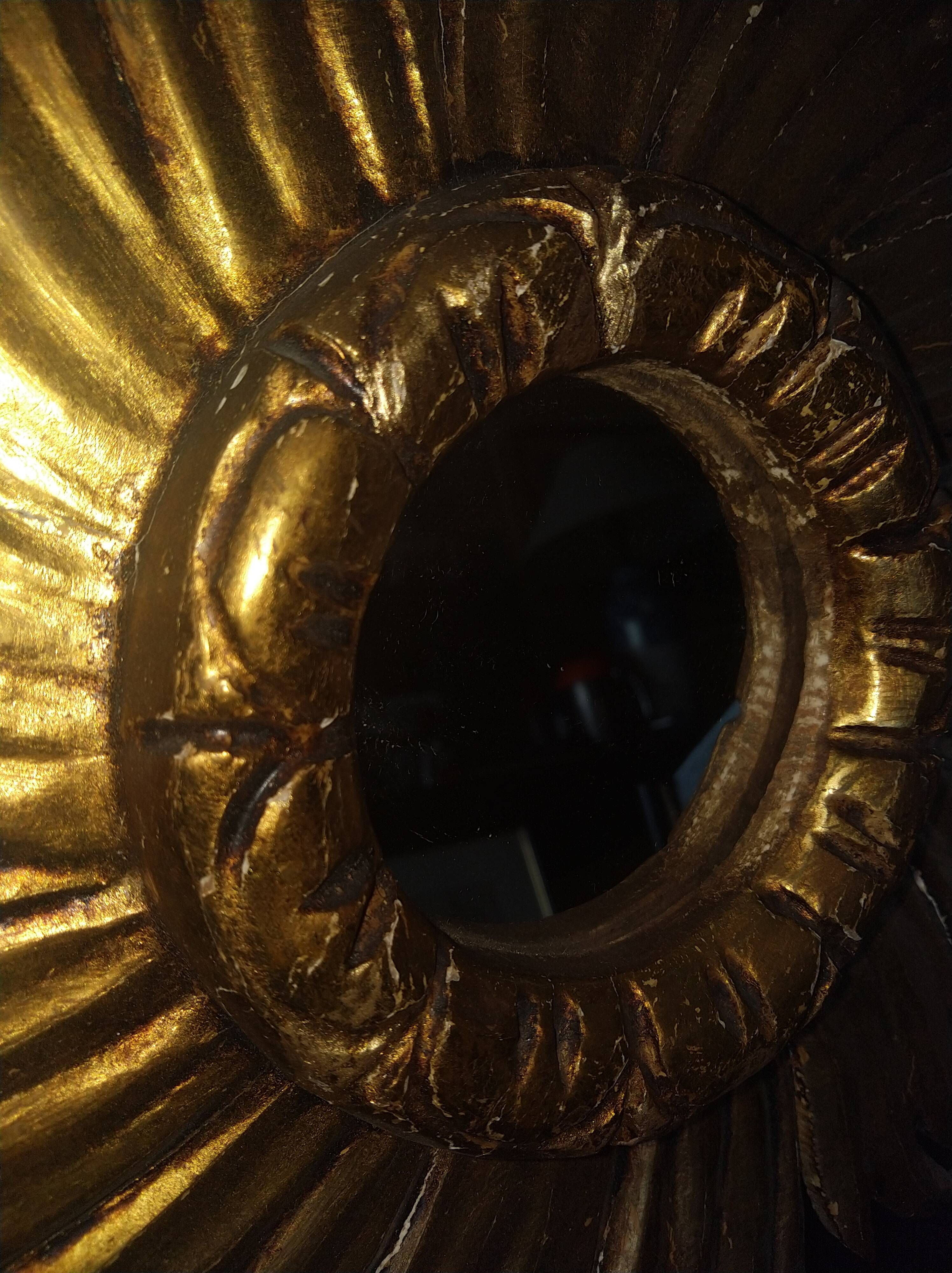 Golden wood sun mirror circa 1960