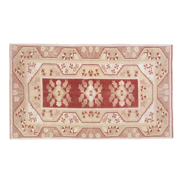 1970s Turkish Oushak Handmade Wool Cotton Red Area Rug 115x192